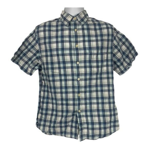 Merona Mens Blue Plaid Short Sleeve Button-Down Shirt Size M 100% Cotton - Picture 1 of 7